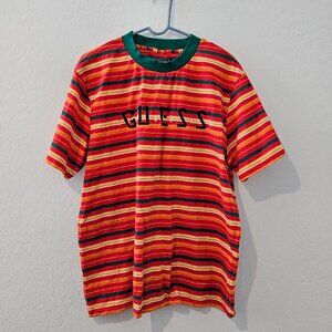 Men's GUESS x JBalvin Vibras Collection Striped Colorful Ringer T-shirt Retro MD
